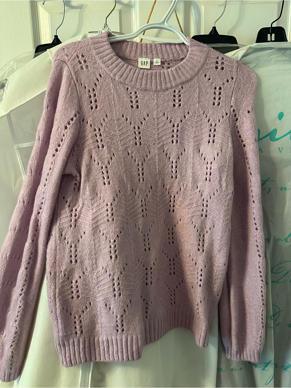 GAP Women's Light Purple Open-Knit Crewneck Sweater